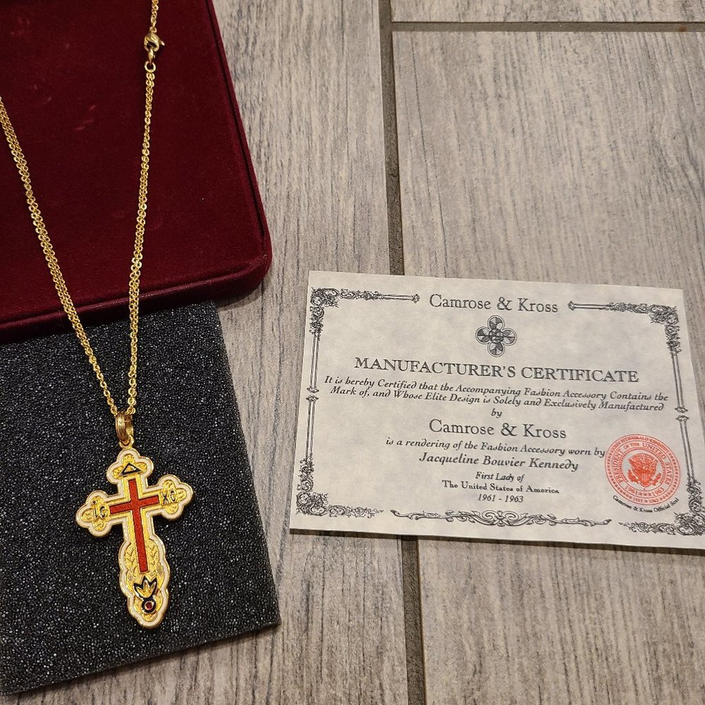 Camrose & Kross Jacqueline Kennedy Gold-Tone Byzantine Cross Necklace with Cert